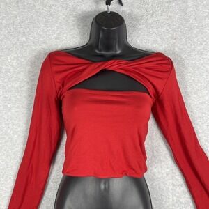 SER.O.YA Ellis Twist Front Cutout Long Sleeve Crop‎ Top Womens XL Red Y2K Edgy